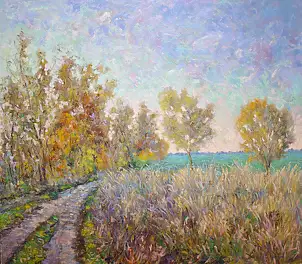 Marcin Stępniowski, Autumn, landscape with a road, Oil painting - board, 80 x 70
