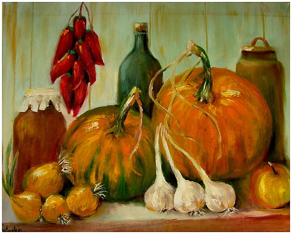 Grażyna Potocka - Autumn pumpkins oil painting 40-50cm
