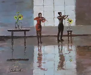 Jerzy Cichecki, Осенний концерт для двух сверчков, Акрилова картина - холст, 55 x 46
