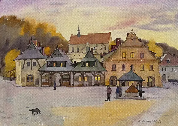 Krzysztof Michalski, Marché d'automne à Kazimierz Dolny, Aquarelles - papier, 41 x 30