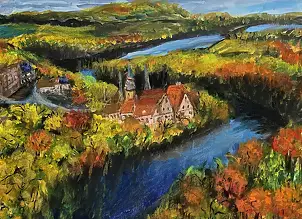 Krystyna Mościszko, Jesienny zkatek, Zamek Czocha, Obraz akrylowy - , 75 x 55