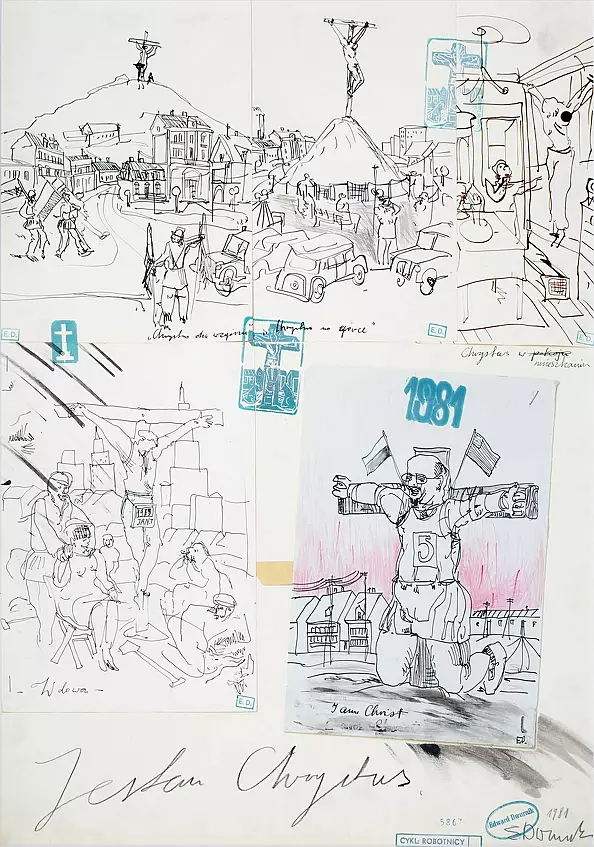 Edward Dwurnik -  Jestem Chrystus (cykl: "ROBOTNICY") - rok 1981