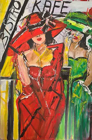 małgorzata machynia, KAFE  BAR  BISTRO, Obraz akrylowy - płótno, 100 x 150