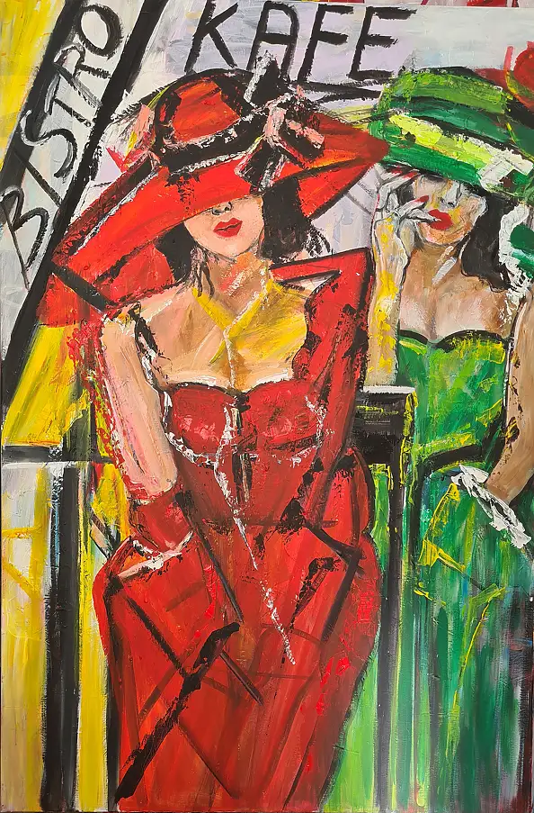 małgorzata machynia, KAFE  BAR  BISTRO, Obraz akrylowy - płótno, 100 x 150