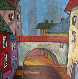 Leszek Kuchniak, KRAKOWSKI KAZIMIERZ, Dipinto acrilico - pannello, 50 x 70
