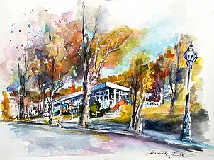 Bernadeta Nowak, KRYNICA ZDRÓJ - NUOVA SALA POMPE COSTRUITA TRA IL 1969 E IL 1971, Acquarelli, Guazzo - carta, 40 x 30