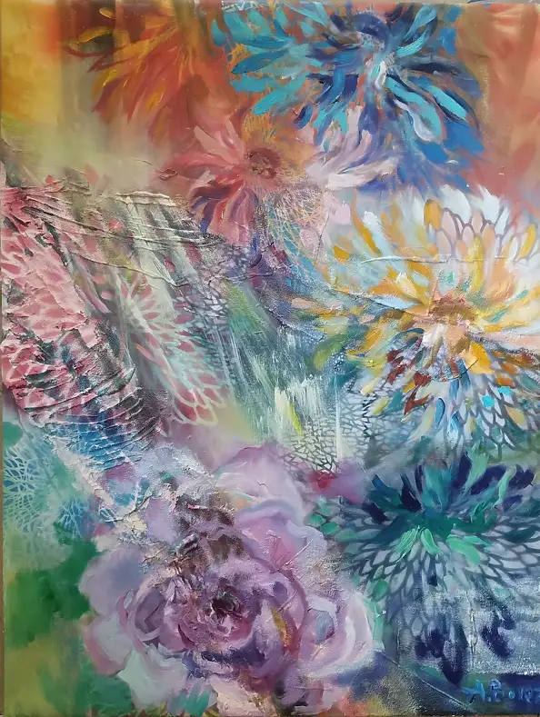 Anna Borcz, FLEURS DE SÉVILLE, Peinture à l'huile - toile, 75 x 95