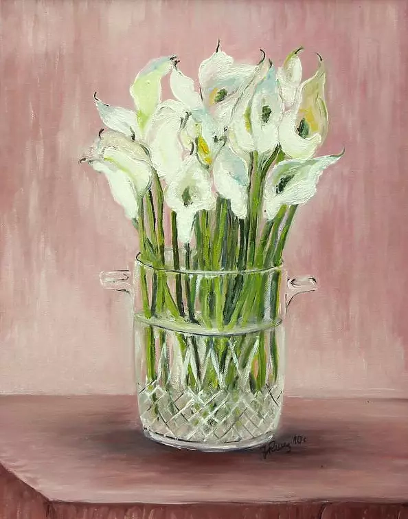 Jadwiga Rudnicka - Calla lilies in a crystal vase, version II