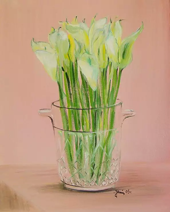 Jadwiga Rudnicka - Calla lilies in a crystal vase, version I
