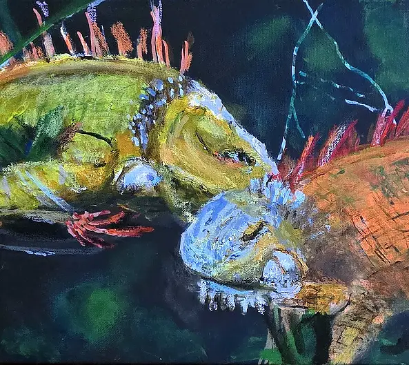 Krystyna Mościszko, Kameleony , 30x40x1 cm, Obraz akrylowy - płótno, 40 x 30