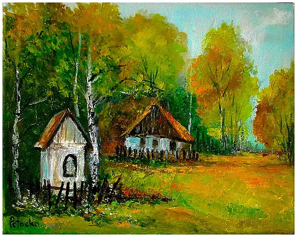 Grażyna Potocka - A chapel in the countryside. Oil painting 24cm-30cm
