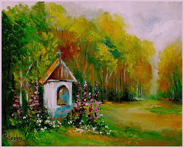 Grażyna Potocka - Roadside shrine in hollyhocks 24cm-30cm