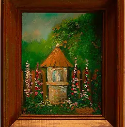 Grażyna Potocka - Roadside shrine in hollyhocks in a 20-25cm frame