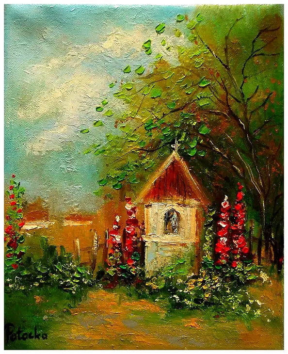 Grażyna Potocka, Cappella, dipinto ad olio 25cm-20cm, Quadro a olio - tela, 20 x 25