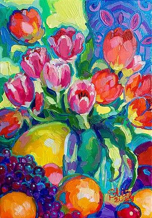 Anastasiia Kurkova, Karnawał Tulipanów, Obraz olejny - płótno, 25 x 35