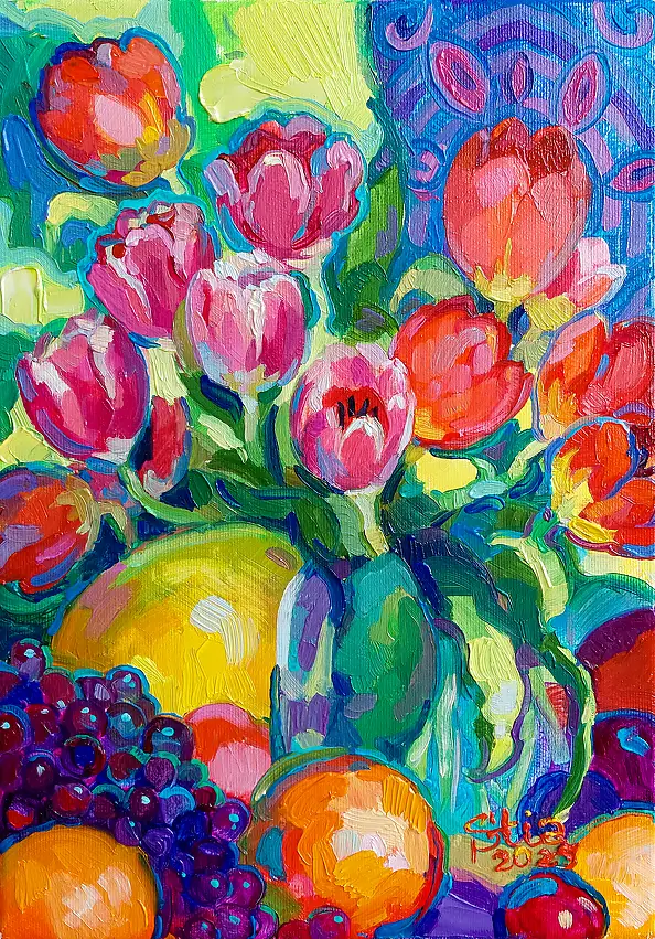 Anastasiia Kurkova, Karnawał Tulipanów, Obraz olejny - płótno, 25 x 35