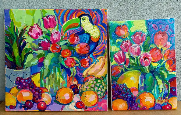 Anastasiia Kurkova, Karnawał Tulipanów, Obraz olejny - płótno, 25 x 35