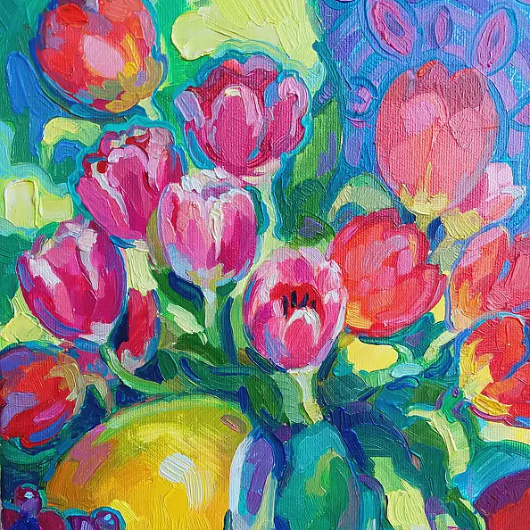 Anastasiia Kurkova, Karnawał Tulipanów, Obraz olejny - płótno, 25 x 35