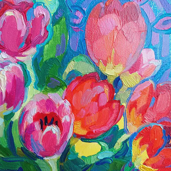 Anastasiia Kurkova, Karnawał Tulipanów, Obraz olejny - płótno, 25 x 35