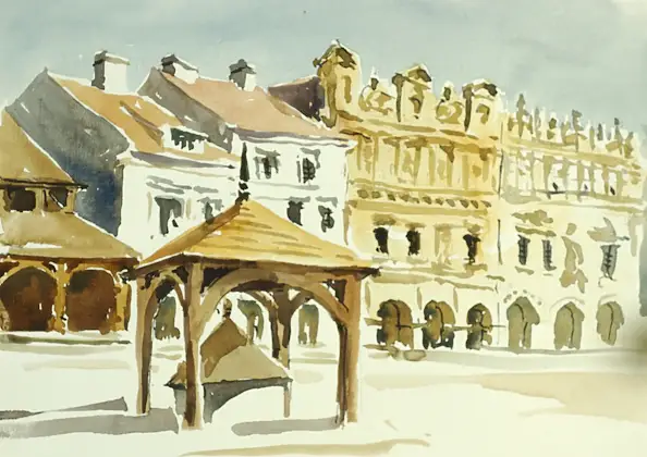 Jaroslaw Filipek, Kazimierz Dolny, Przybył Houses, No. 48, Watercolors - paper, 29 x 21