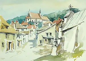Jaroslaw Filipek, Kazimierz Dolny, Landscape from Farfilipek@codes.pl, Watercolors - paper, 29 x 21