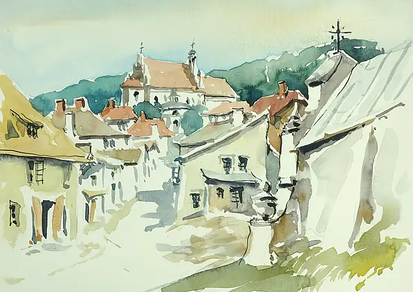 Jaroslaw Filipek, Kazimierz Dolny, Landscape from Farfilipek@codes.pl, Watercolors - paper, 29 x 21