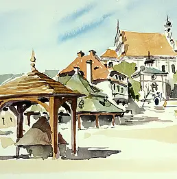 Jaroslaw Filipek, Kazimierz Dolny, Hot Day, Nr. 13, Aquarelle - Papier, 29 x 21