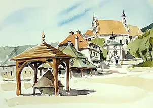 Jaroslaw Filipek, Kazimierz Dolny, Hot Day, No. 13, Watercolors - paper, 29 x 21