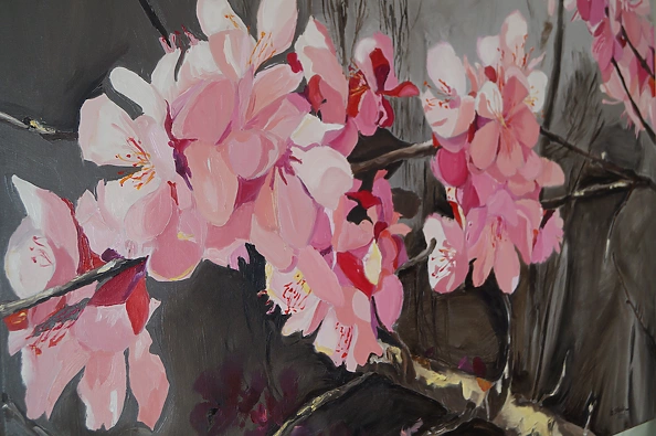 Ewa Słodzińska - Kwiaty moreli, obraz olejny 100/120 cm