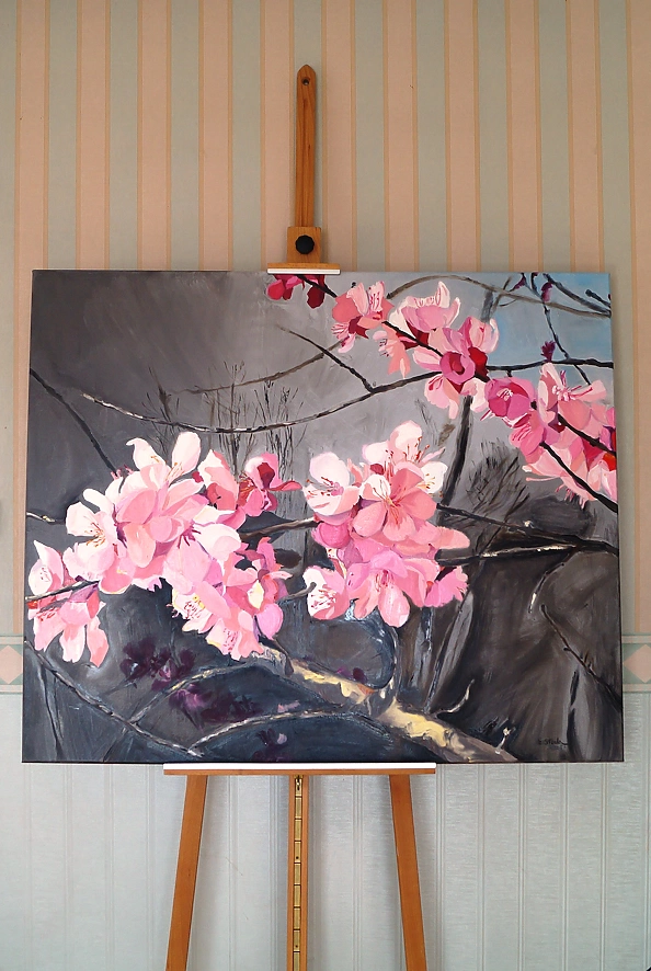 Ewa Słodzińska - Kwiaty moreli, obraz olejny 100/120 cm