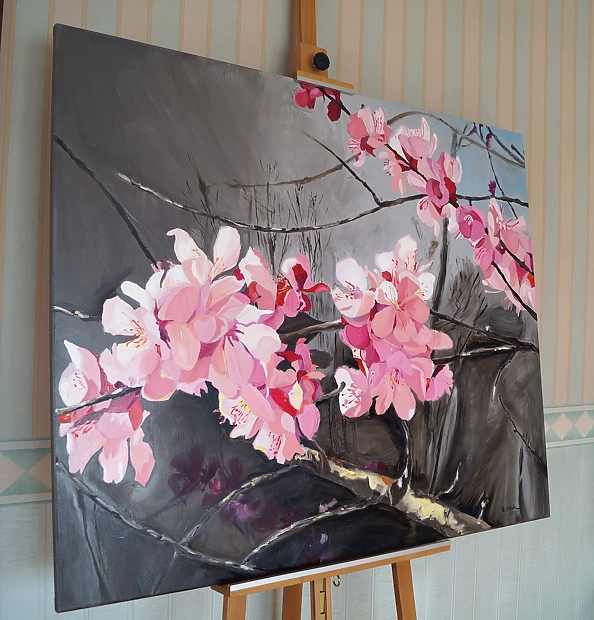 Ewa Słodzińska - Kwiaty moreli, obraz olejny 100/120 cm