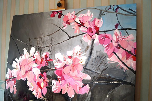 Ewa Słodzińska - Kwiaty moreli, obraz olejny 100/120 cm