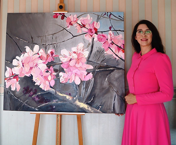 Ewa Słodzińska - Kwiaty moreli, obraz olejny 100/120 cm