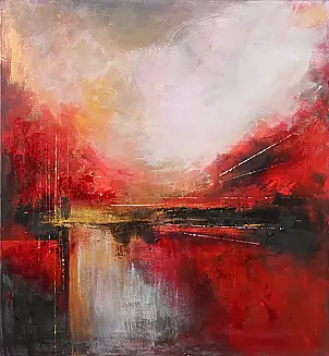 Iwona BORKOWSKA, Kilka sekund przed świtem. Kolekcja „Wir życia. Wir istnienia”, Obraz akrylowy, Techniki mieszane - płótno, 90 x 100