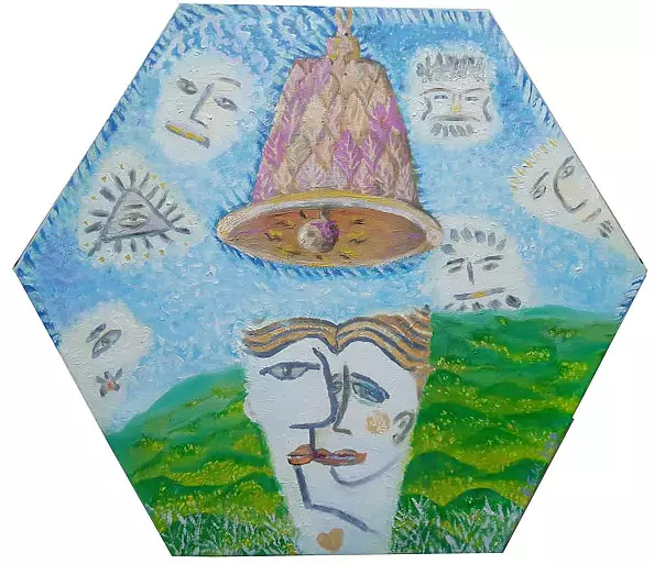 Elżbieta Goszczycka - Kiss Me oil painting hexagonal