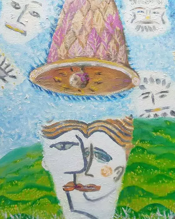 Elżbieta Goszczycka - Kiss Me oil painting hexagonal