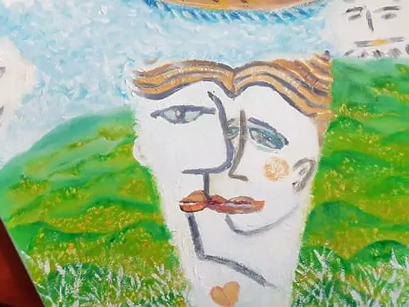 Elżbieta Goszczycka - Kiss Me oil painting hexagonal