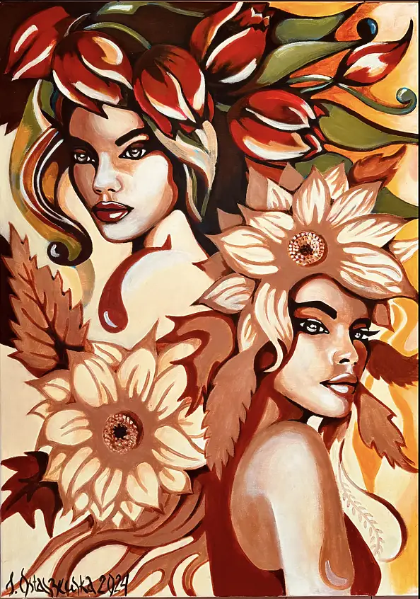 Iwona Ostaszewska, Donna dei Fiori, Dipinto acrilico - tela, 50 x 70