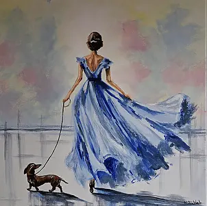 Monika Palichleb - Woman in Blue and Dog