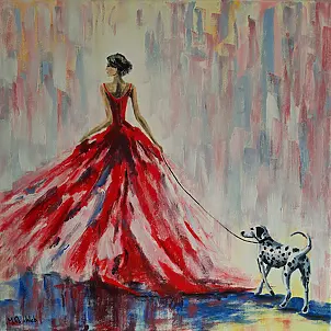 Monika Palichleb - Woman in red and dog