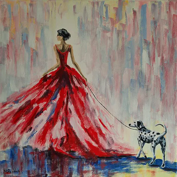 Monika Palichleb - Woman in red and dog