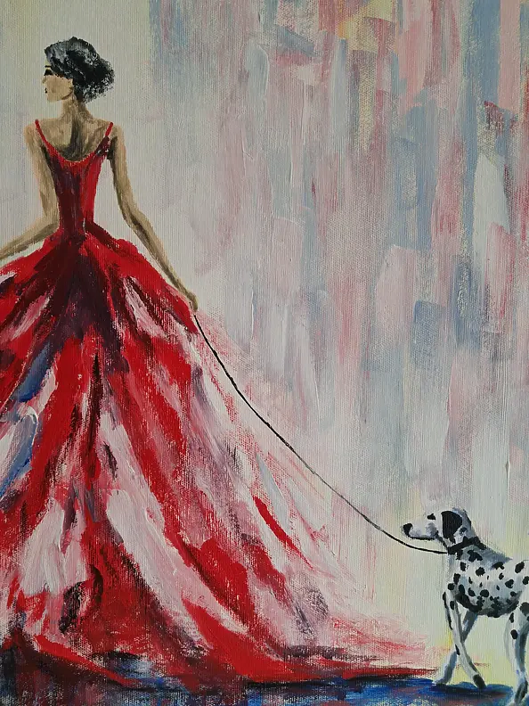 Monika Palichleb - Woman in red and dog
