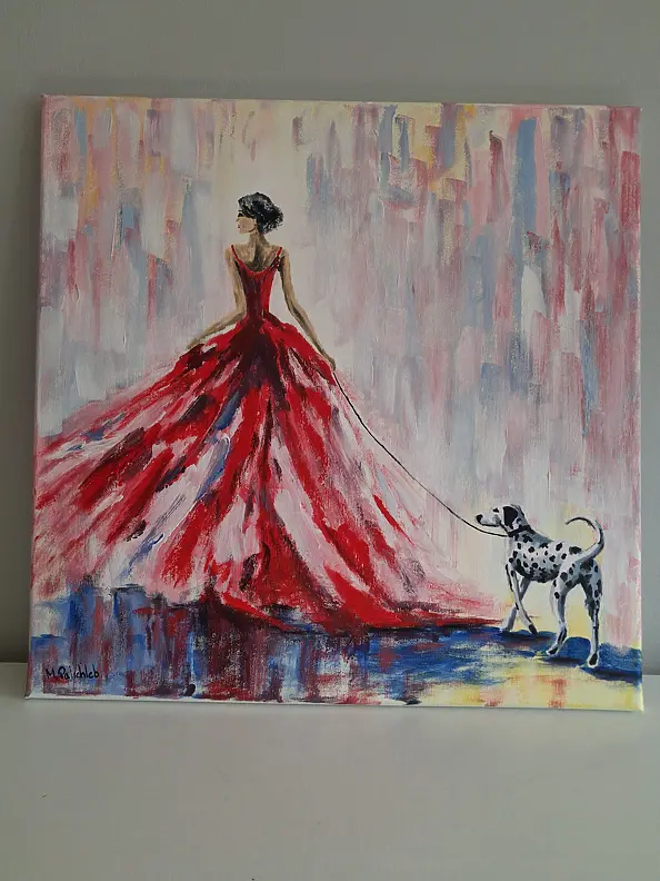 Monika Palichleb - Woman in red and dog