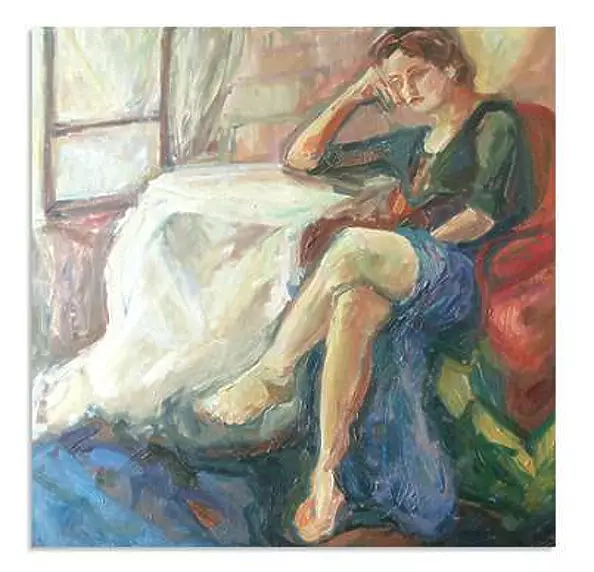 Anna Skowronek - Woman in armchair with big oil painting on canvas, original, unique
