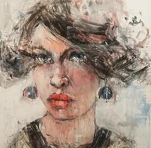 Dariusz Grajek, Kobieta w kolczykach..., Obraz akrylowy, Obraz olejny - , 80 x 80