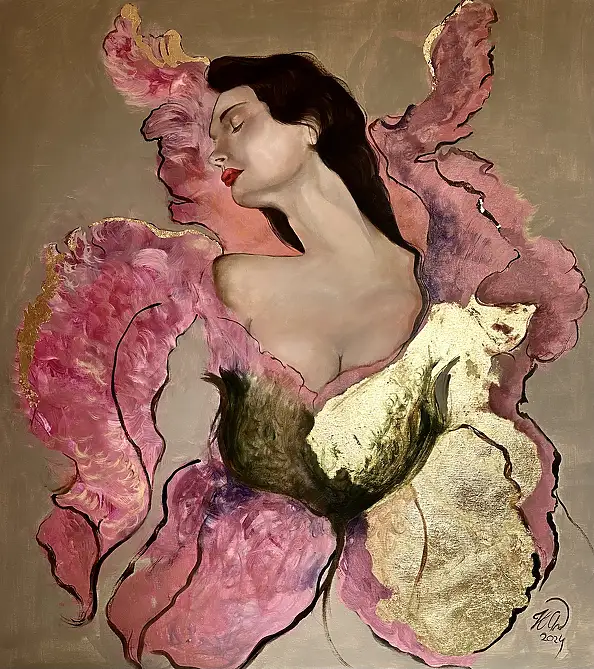 Honorata Chajec, Kobieta w ogrodzie zmysłów , Obraz akrylowy - płótno, 100 x 90