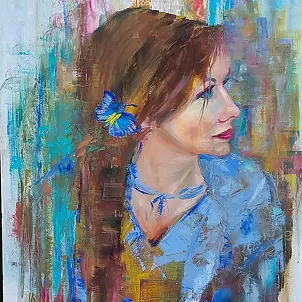 Urszula Klimek - Woman with a blue butterfly