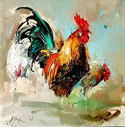 Grażyna Mucha - Rooster and chickens