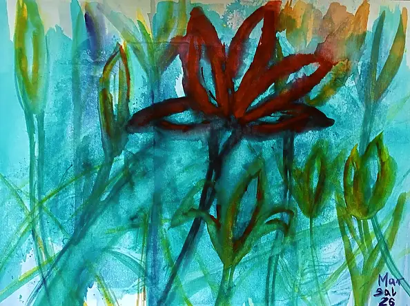 Marzena Salwowska, Another place for children and butterflies/Grass and flower, Watercolors - paper, 42 x 30