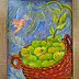Elżbieta Goszczycka - Hummingbird and a basket of apples oil painting in a frame